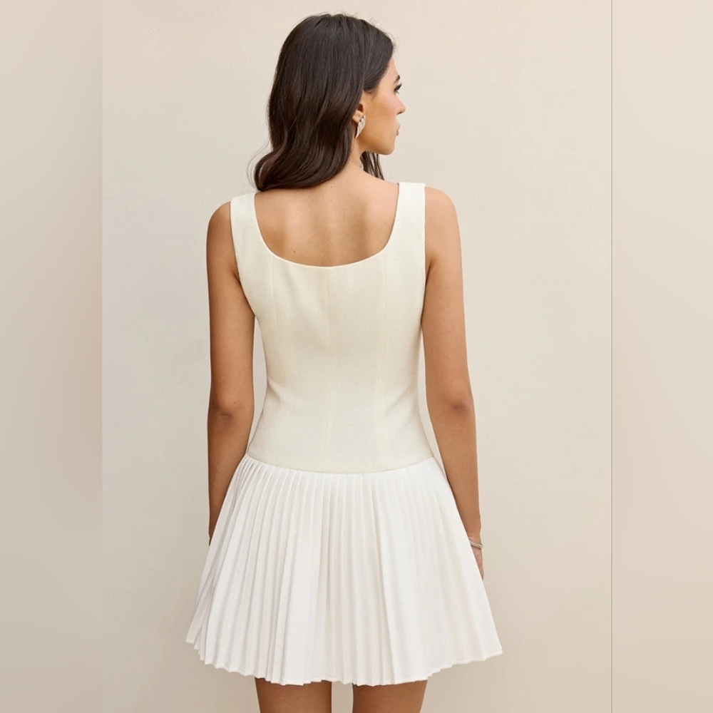 Commense Button-Front Panel Pleated Hem Mini Dres… - image 3